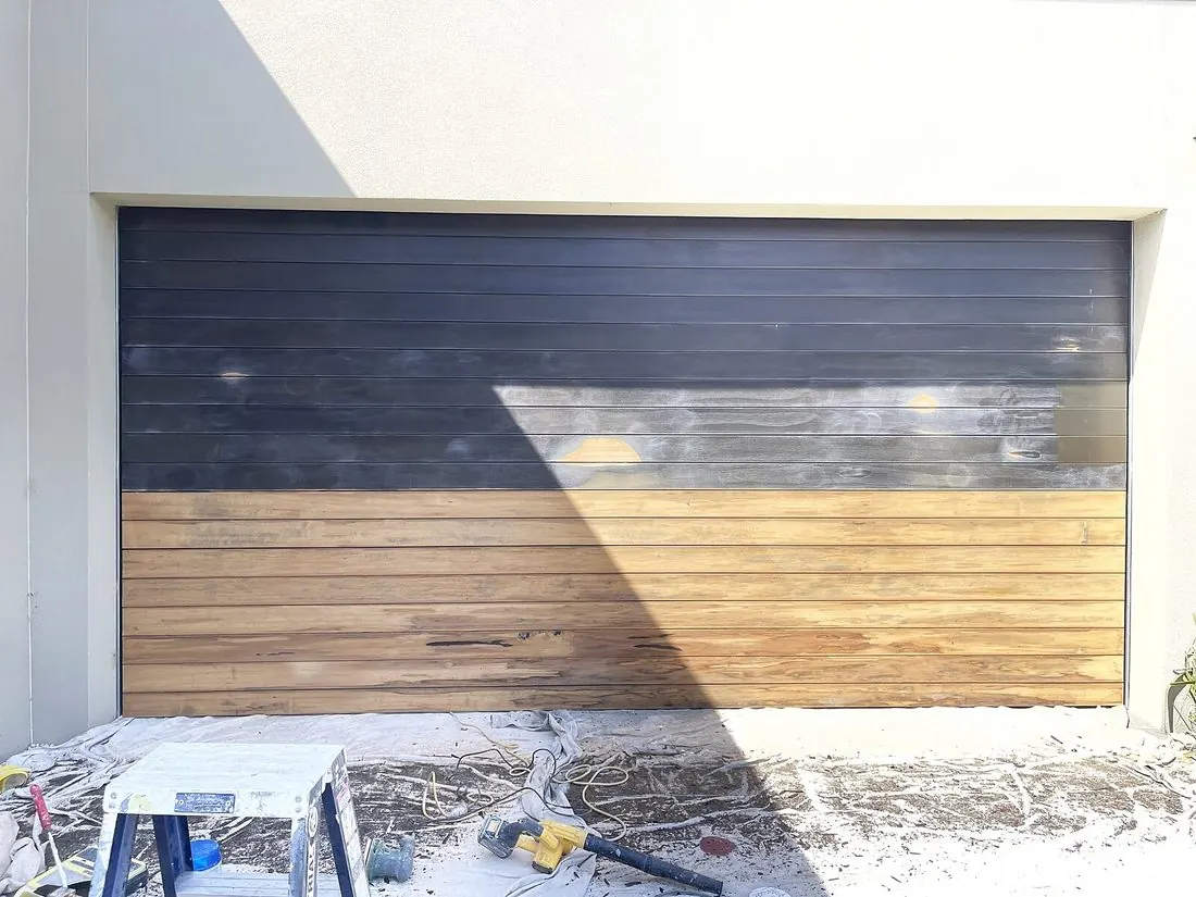 Garage door refinishing before painting in Pascoe Vale
